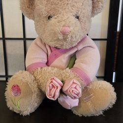 HARRODS CHELSEA FLOWER SHOW TEDDY BEAR PINK TULIP PLUSH 10.5" x 10" x 8" approx. 