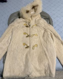 Ivory Rabbit Fur Toggle Hooded Jacket XS
