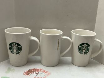 2012 Starbucks 3 White & Geometric Texture Ceramic 12oz Coffee Mug Green Siren Excellent condition like New