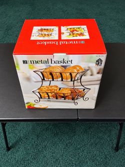 Mesa 2-Tier Metal Fruit Bread Basket Wrought Iron Costco 947991 New in Box