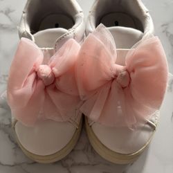 Wonder Nation Girls White Sneakers Pink Bow Slip On Round Toe US 8 EU 25