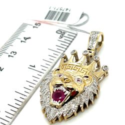 10kt Gold Diamond Pendant Lion With Ruby 9.30grams 147571 1