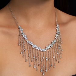 INC International Concepts Silver Tone Crystal Drape Necklace