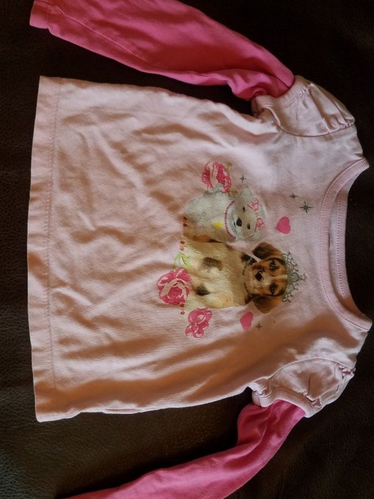 Girls 3t Shirt Puppies Princess Pink flowers