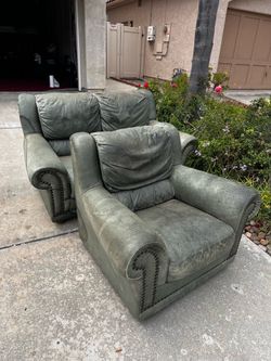 FREE green leather couch and armchair