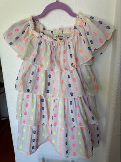 Mini Boden Neon Textured Polka Dot Tiered Ruffle Dress 5-6Y