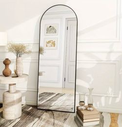 New in Box Elegant Black Leaning Mirror – Tall Arched Design