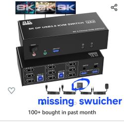 8K Displayport USB 3.0 KVM Switch 3
Monitors 2 Computers, DP1.4 Triple Monitor
<VM Switch with Audio Microphone Output
and 3 USB 3.0 Ports, 8K DP KVM 