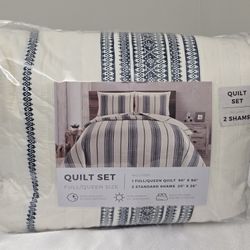 Great Bay Home 3-Piece Full/Queen Reversible Lightweight Quilt Navy & White