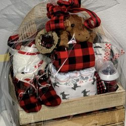 Buffalo Plaid Baby Gift Basket