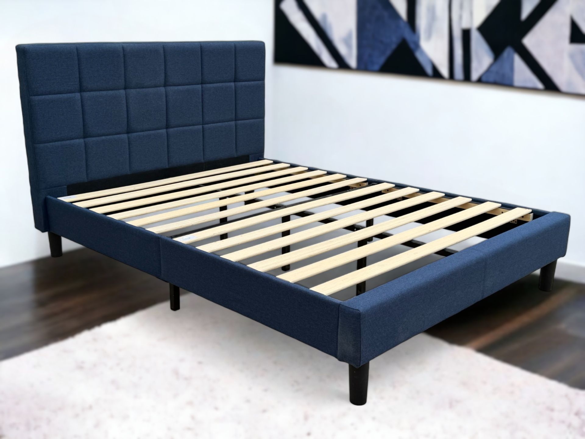 Zinus Lottie Navy Linen Queen Platform Bed Frame