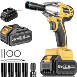 Tegatok 4.0Ah Battery Cordless Impact Wrench, 320Ft-lbs(430N.m) Brushless 1/2 Impact Gun, 20V High Torque Power Impact Driver, Electric Impact for Car
