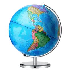 13 inch Large Globe for Classroom & Home Learning, Political Globe with 195+ Countries, Dry Erase & Waterproof Surface, Solid Stainless Steel Base (No