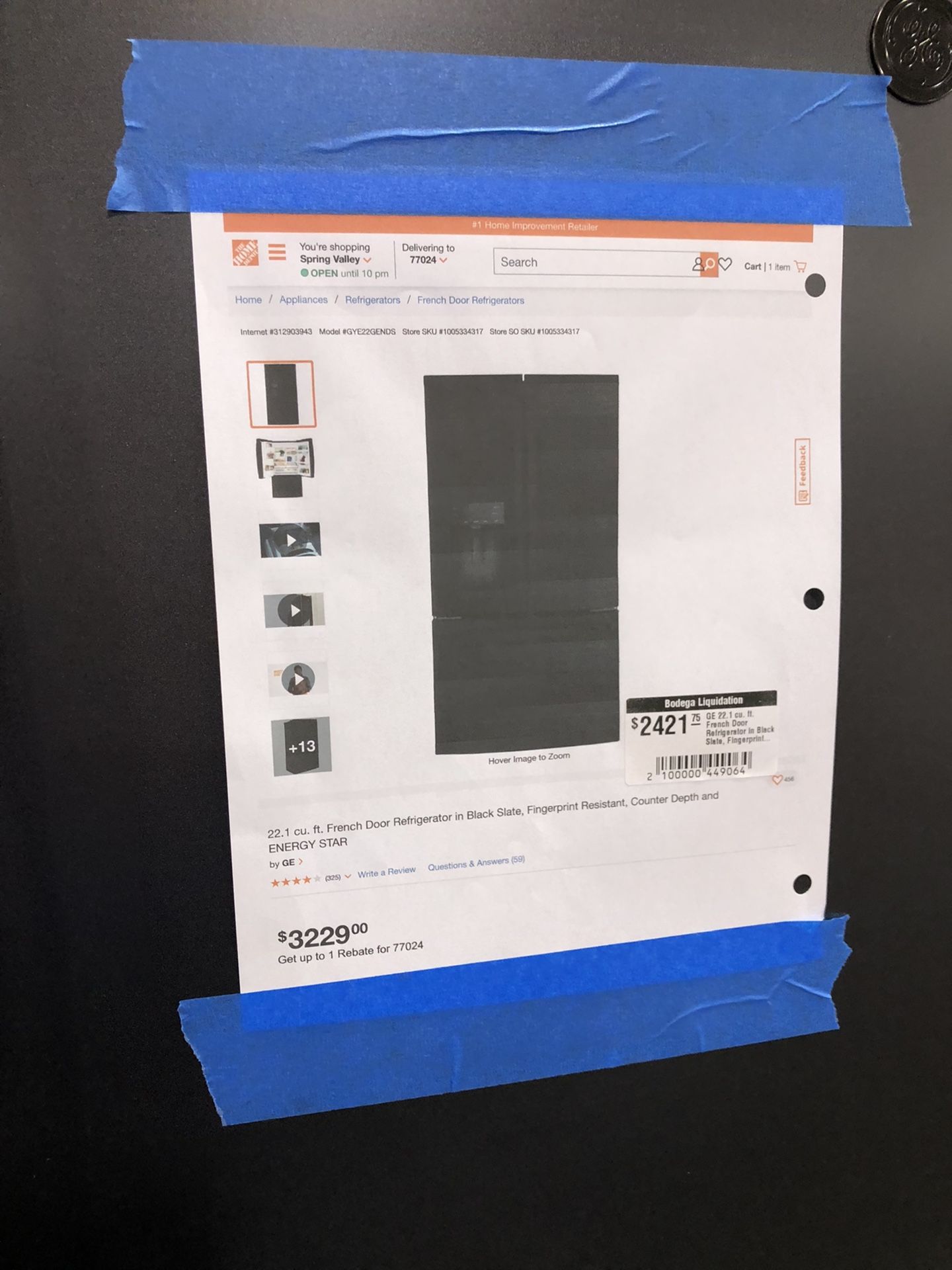 π₯ππ€― GE 22.1 cu. ft. French Door Refrigerator in Black Slate Fingerprint
