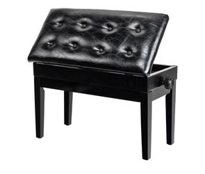 Bonnlo Adjustable Piano Bench – Double Storage, Luxury 5cm Cushion, Black Faux Leather 