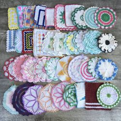 Huge Lot 40 Vintage Crochet Hot Pads