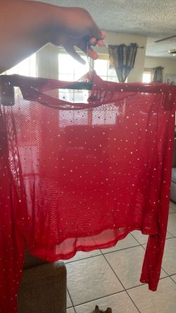 Red sparkly long sleeve top