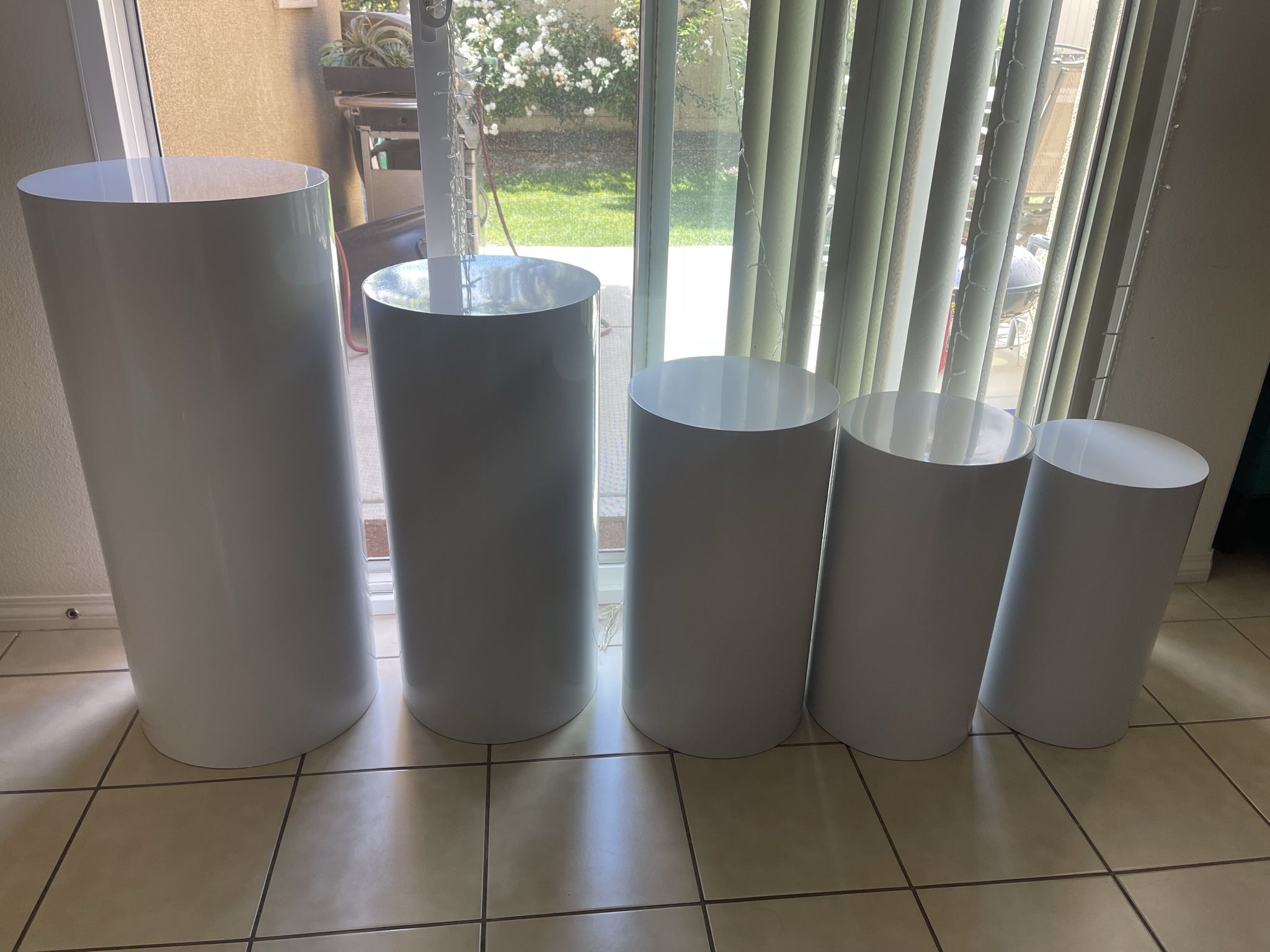 5 White Cylinder Pedestals