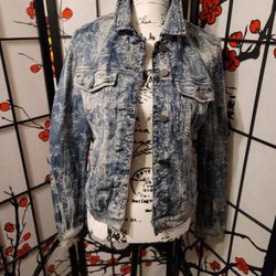 LIVERPOOL JEAN CO. INDIGO ACID WASH DISTRESSED DENIM JACKET CLASSIC/SZ SMALL