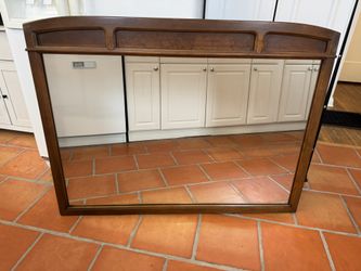 Vintage Wood-Framed Dresser Mirror with Mounting Arms – 48” Wide