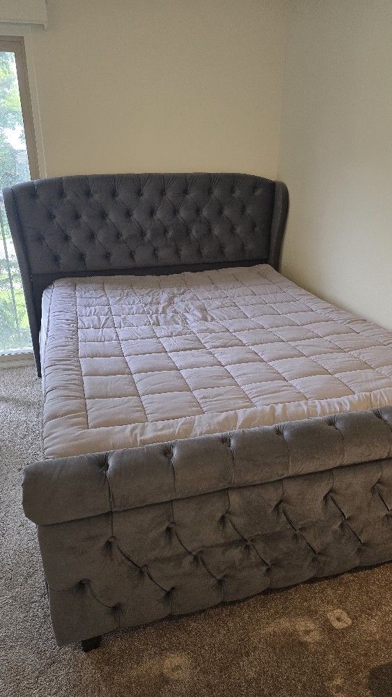 Grey Queen Bed Frame , Mattress