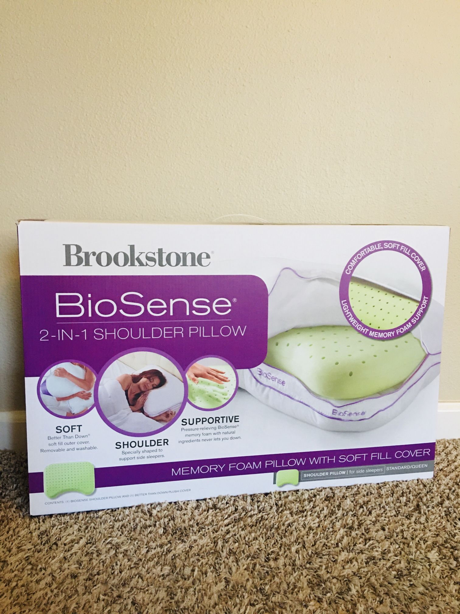 Brookstone BioSense 2-IN-1 Memory Foam Shoulder Pillow For Side Sleepers Standard/Queen Retails Close To $100