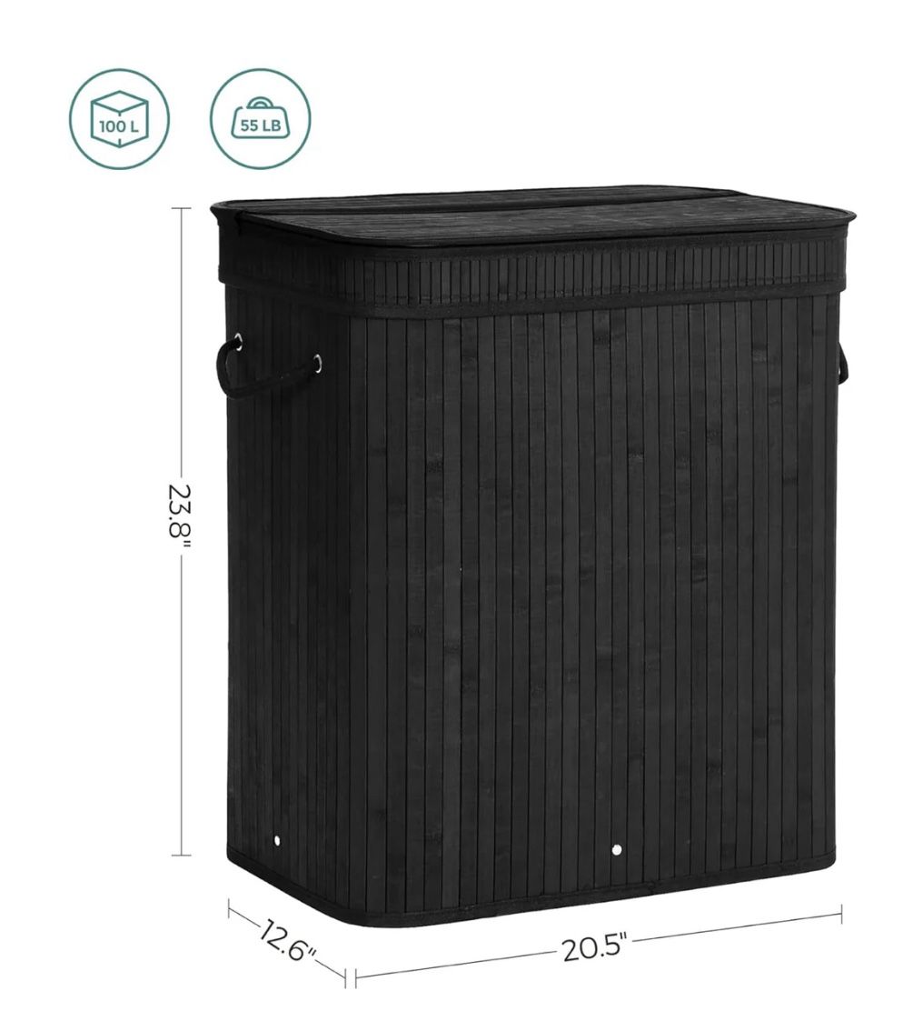 SONGMICS Laundry Hamper w/ Lid Removable Machine Washable Basket 26.4 Gal - Black