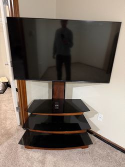 TV Stand with Integrated Mount and Glass Shelves