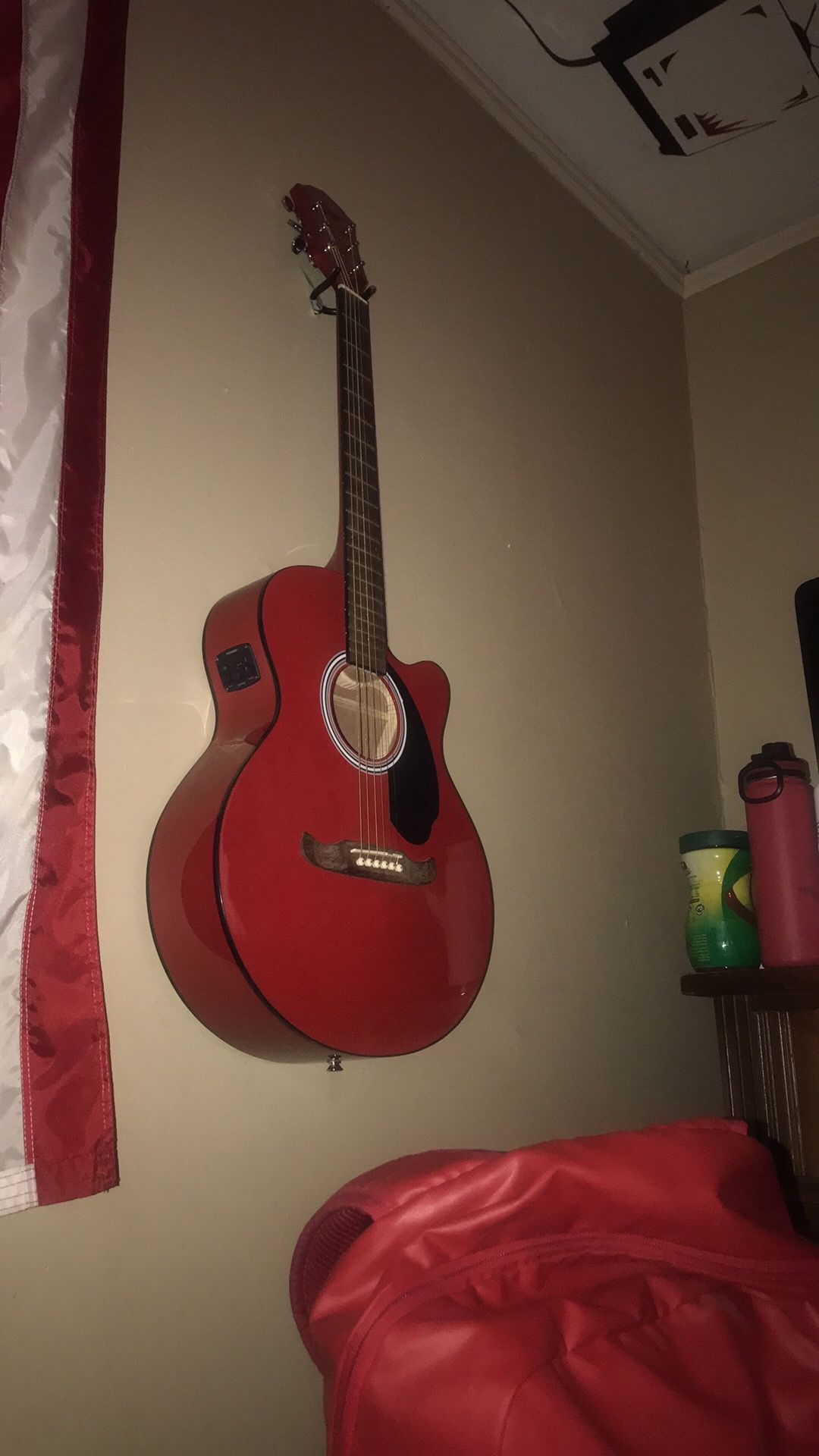 Red Fender Acoustic Electric Guitar