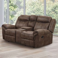 Brown Leatherette Contrast Welt Couch Loveseat Manual Recliner