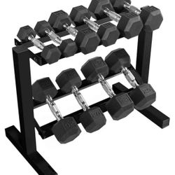 Set Dumbells with Rack ALL BRAND NEW IN BOX Set 2 Each  (5/10/15/20/25) 150 Lbs Total  Rack 2 Tiers Capacity 300 LBS FIRM PRICE 250$