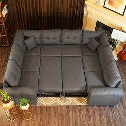 KaMic 116" x 84" 8-seats U-Shaped Sleeper Sectional Sofa Pull-Out Sleeper Bed