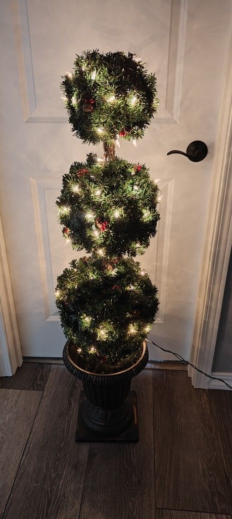 Set Of 2 Three Tier Christmas Topiary Trees Light Up!!