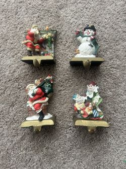 4 Vintage Christmas Stocking Holders Heavy