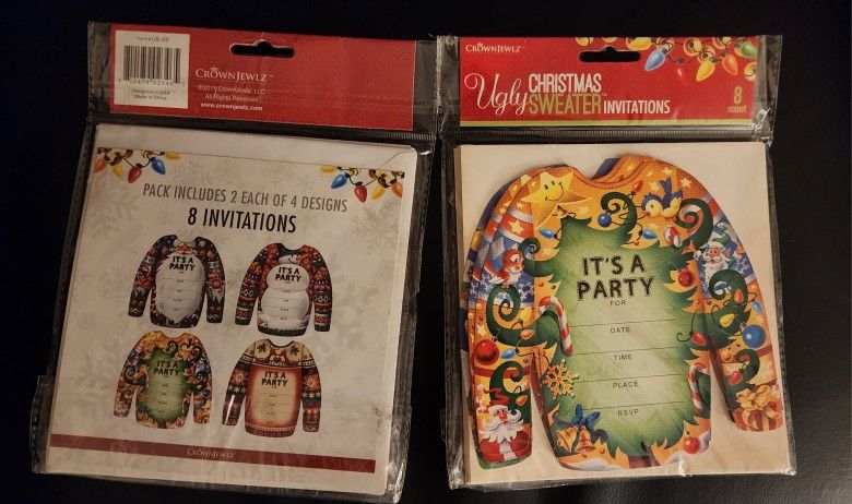 Ugly Christmas Sweater Party Invitations 8 Count & Envelopes