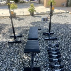 Weight Bench Bar Tower And Dumbells 