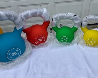 No set of kettle bells, a 35 pounder 25 pounder 15 pounder and 10 pounder