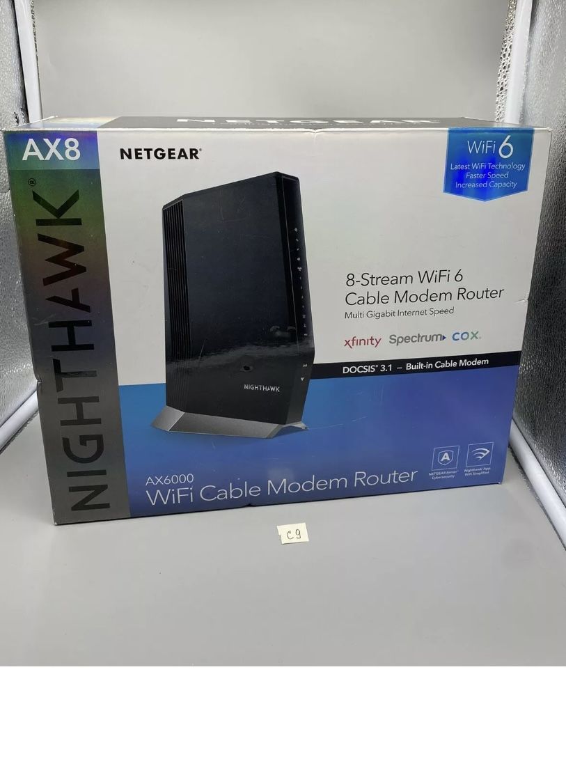 Netgear Nighthawk AX8 AX6000 Docsis 3.1 Cable Modem w/8 Stream Wifi 6 Router