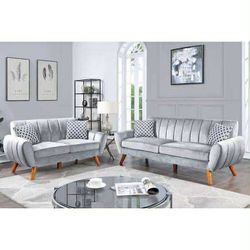 New Mid Century Modern Couch And Love Seat Set / Free Delivery 