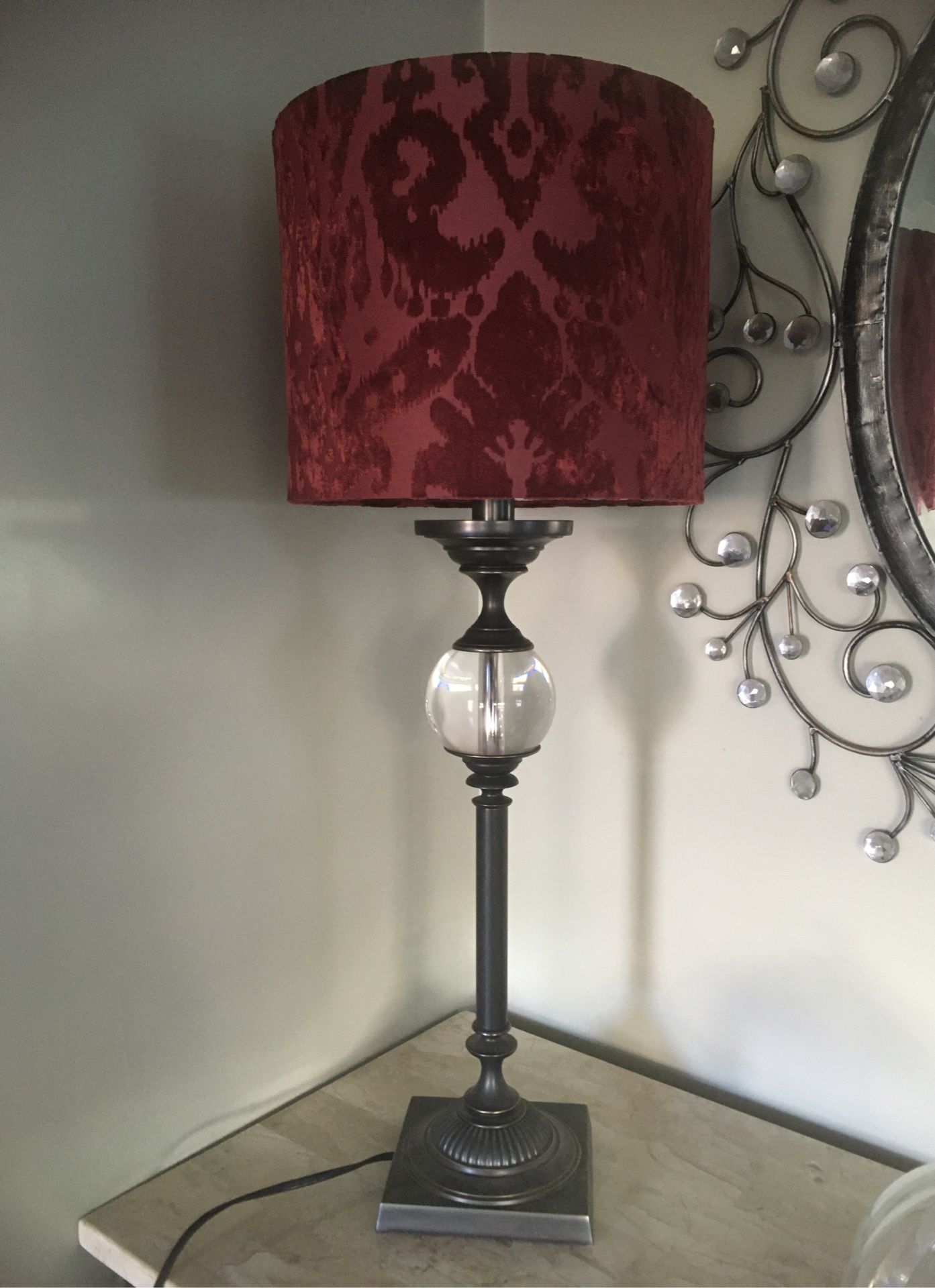 Beautiful lamp with velvet burgundy shade