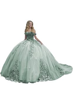 Sage Green Quinceanera Ball Gown with Floral Appliqués