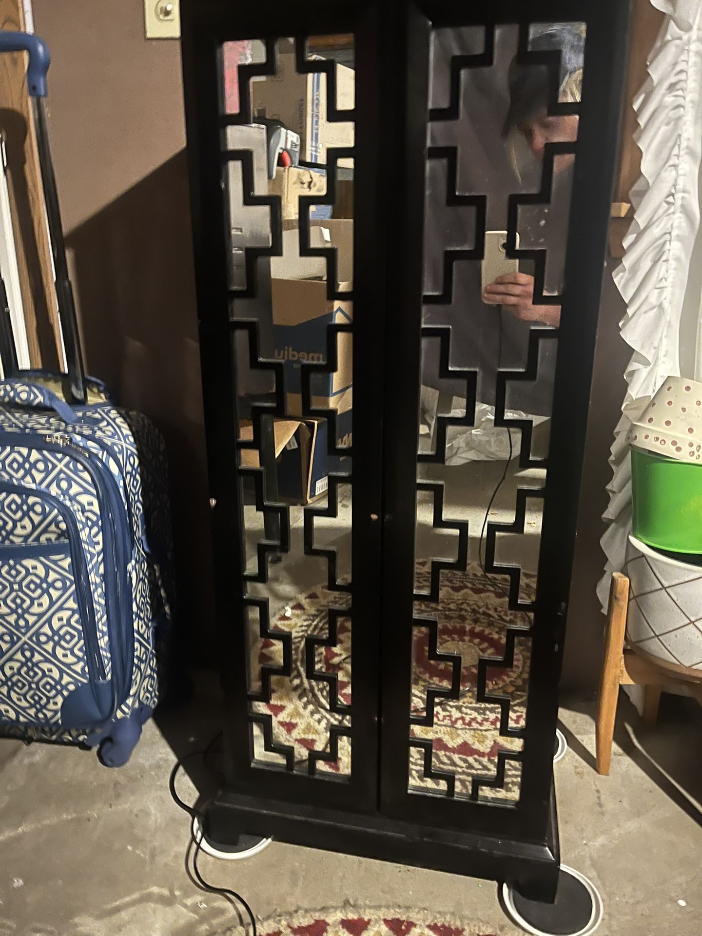 Black Mirrored Jewelry Armoire Cabinet