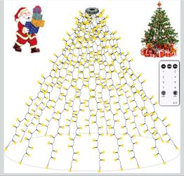 Christmas Tree Lights with Ring,400 LEDs Waterfall Lights Outdoor,Waterproof 6.6FT x 20 String Lights with Timer Remote,8 Modes/Memory Cascading Twink