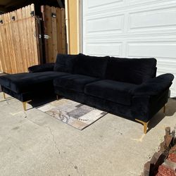 Beautiful Black Velvet Sectional Couch 