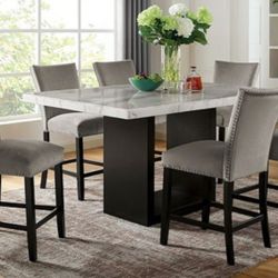 Brand New Black,  White & Grey 7pc Counter Height Dining Table Set w Marble Top 