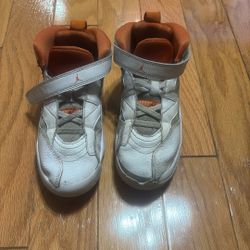 Boys, white and orange Jordans, size 1Y