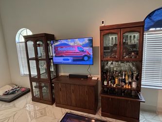 Wood Entertainment Center with Bar Cabinet
