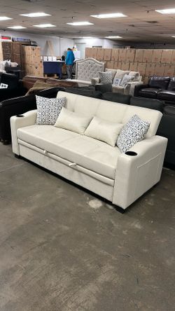 Beige Sofa Sleeper With Cup Holders 