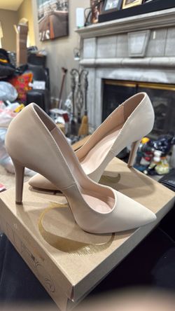 Nude faux suede heels