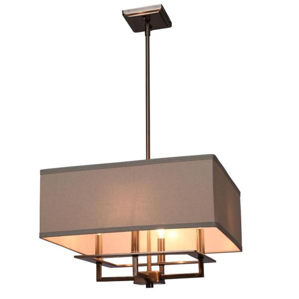 4-Light Brushed Nickel Chandelier with Square Light Gray Linen Shade